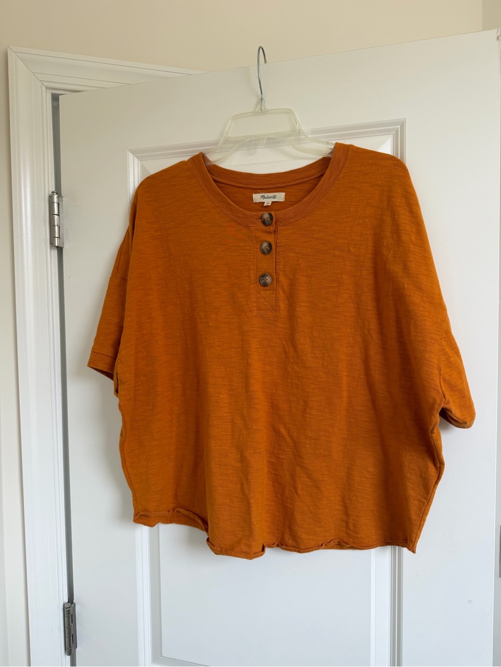 Madewell Short-Sleeve Henley Top in Rust Orange/yellow